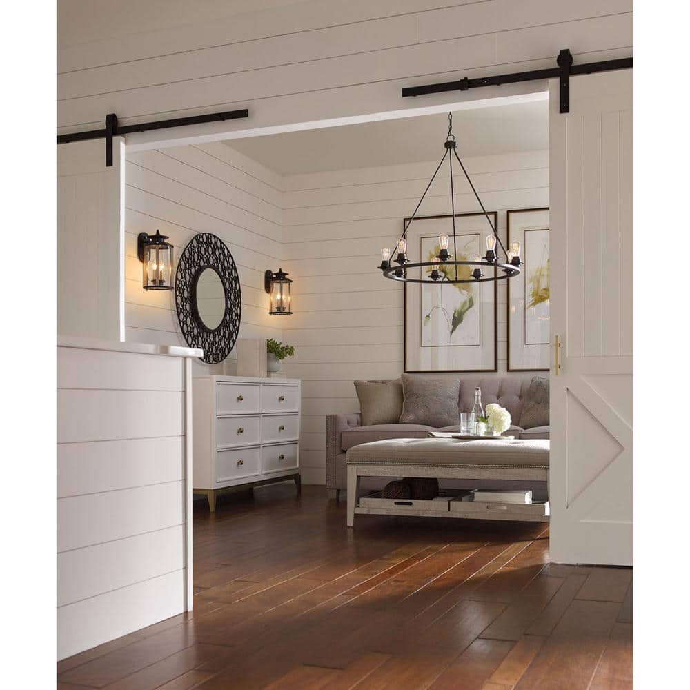 Progress Lighting Debut Collection 28 in. 9-Light Black Graphite Farmhouse Urban Industrial Chandelier Dining Light