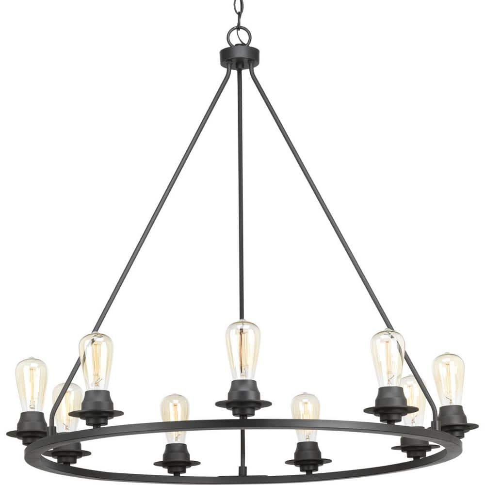 Progress Lighting Debut Collection 28 in. 9-Light Black Graphite Farmhouse Urban Industrial Chandelier Dining Light