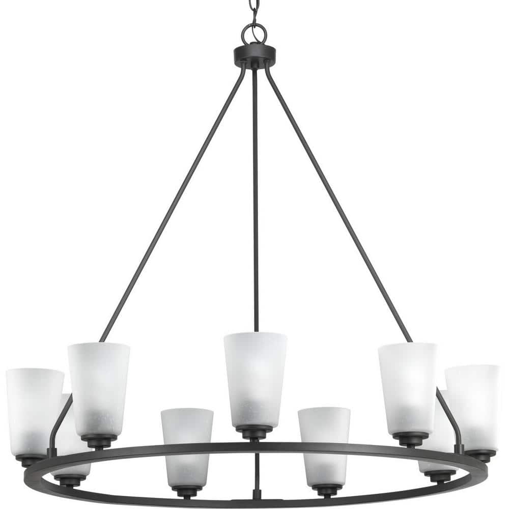Progress Lighting Debut Collection 28 in. 9-Light Black Graphite Farmhouse Urban Industrial Chandelier Dining Light