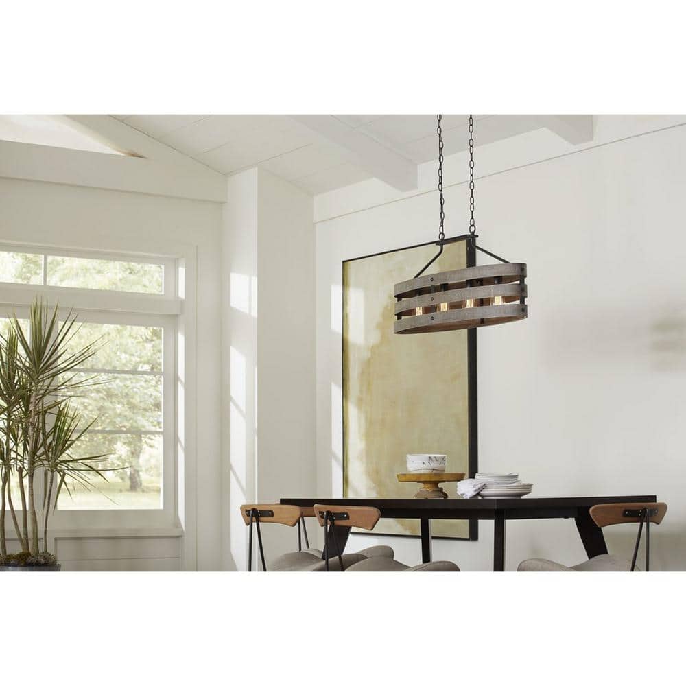 Progress Lighting Gulliver Collection 38-1/2 in. Coastal 4-Light Graphite Coastal Linear Chandelier Light with Weathered Driftwood Frame