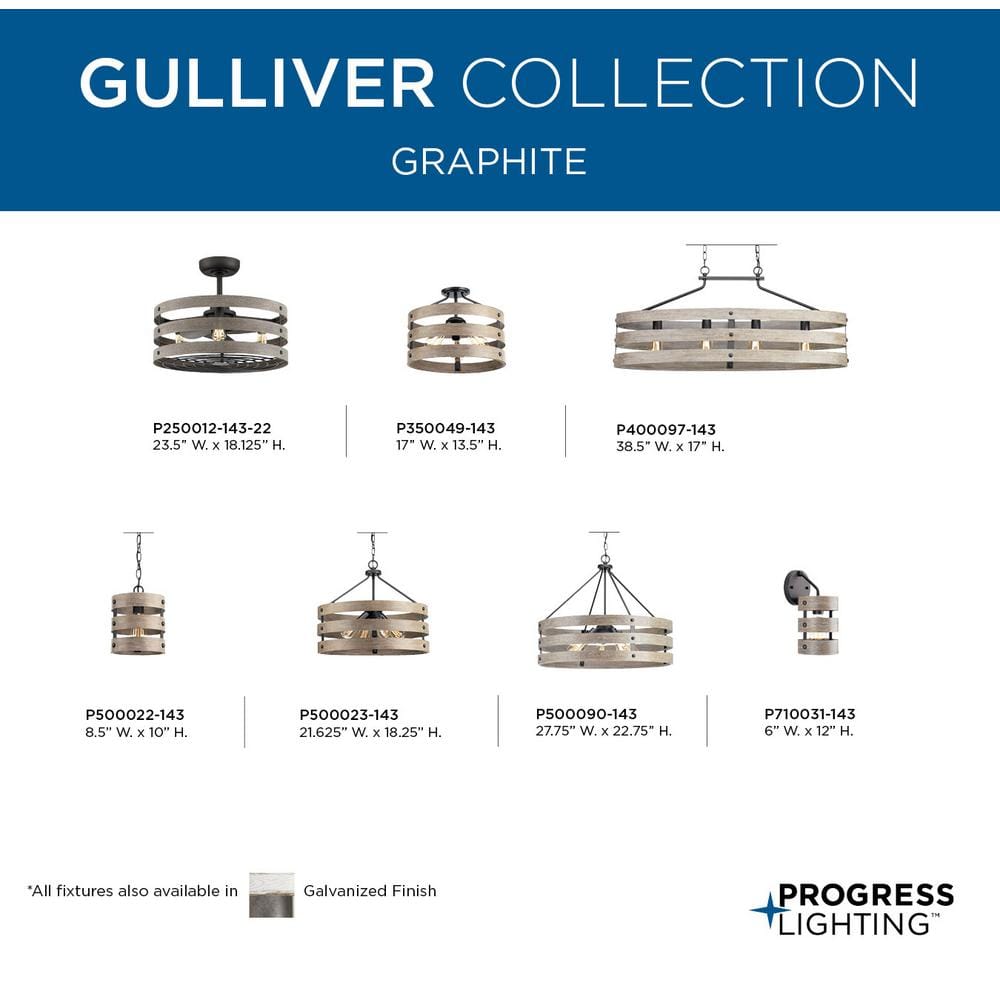 Progress Lighting Gulliver Collection 38-1/2 in. Coastal 4-Light Graphite Coastal Linear Chandelier Light with Weathered Driftwood Frame