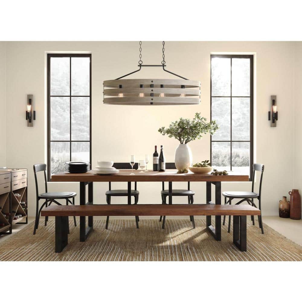 Progress Lighting Gulliver Collection 38-1/2 in. Coastal 4-Light Graphite Coastal Linear Chandelier Light with Weathered Driftwood Frame