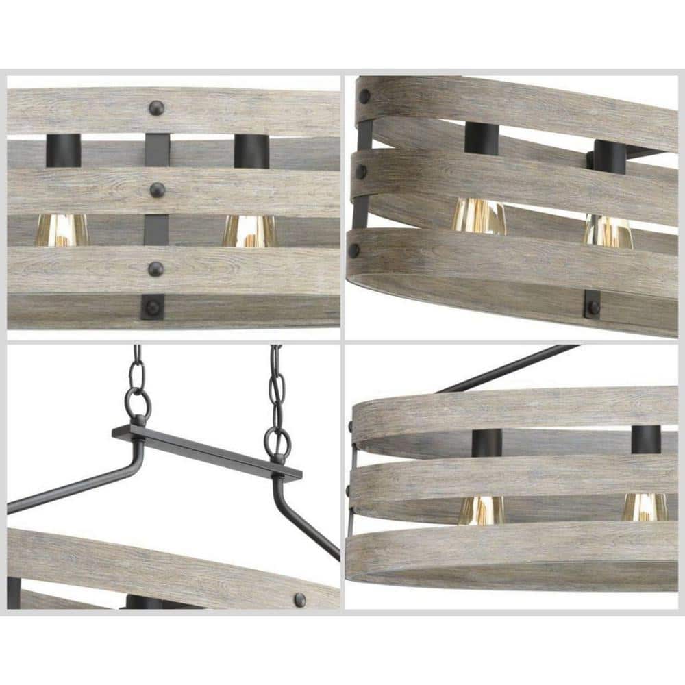 Progress Lighting Gulliver Collection 38-1/2 in. Coastal 4-Light Graphite Coastal Linear Chandelier Light with Weathered Driftwood Frame
