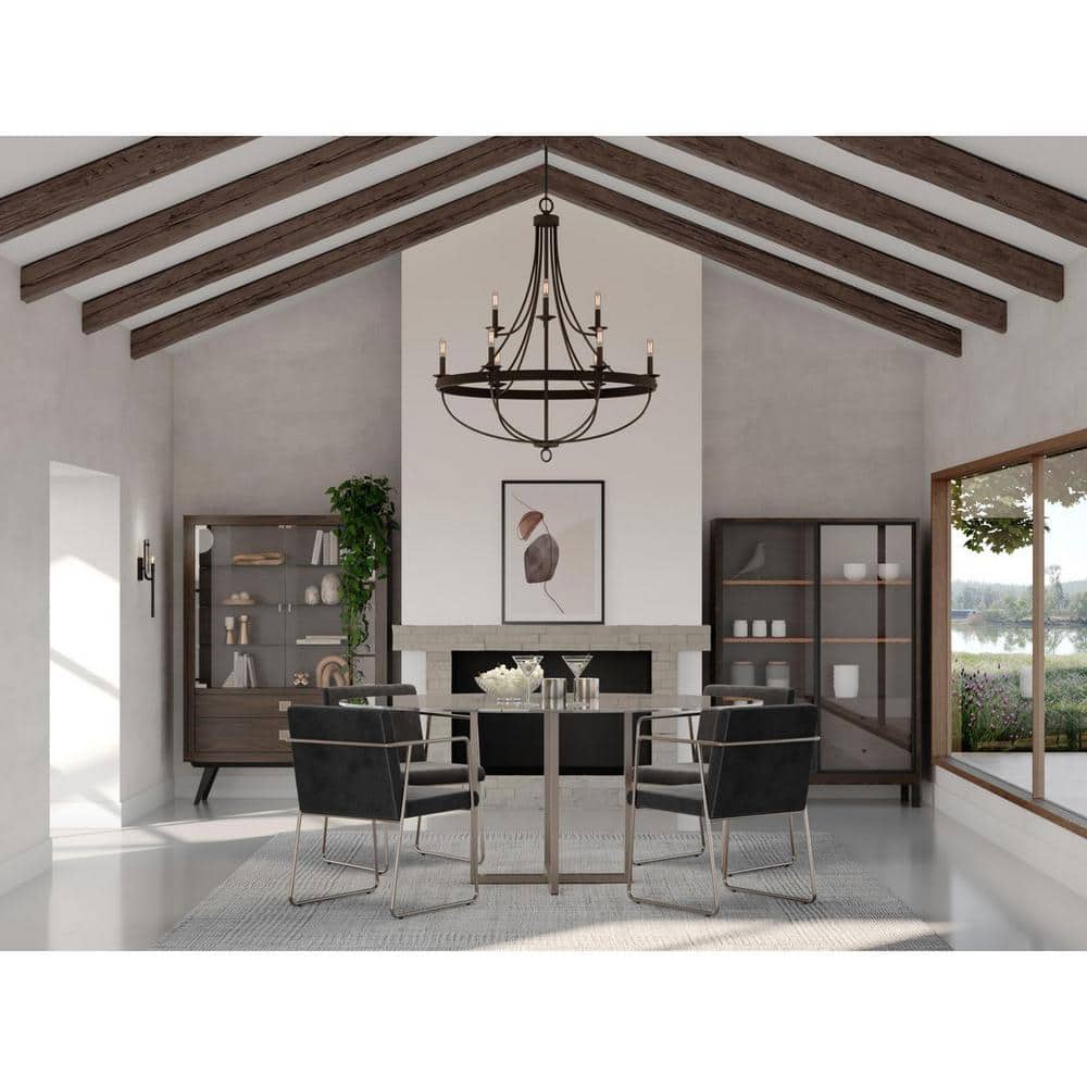 Progress Lighting Gulliver Collection 35-1/4 in. 9-Light Graphite Coastal Chandelier with Weathered Gray Wood Accents for Dining Rooms