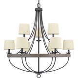 Progress Lighting Gulliver Collection 35-1/4 in. 9-Light Graphite Coastal Chandelier with Weathered Gray Wood Accents for Dining Rooms