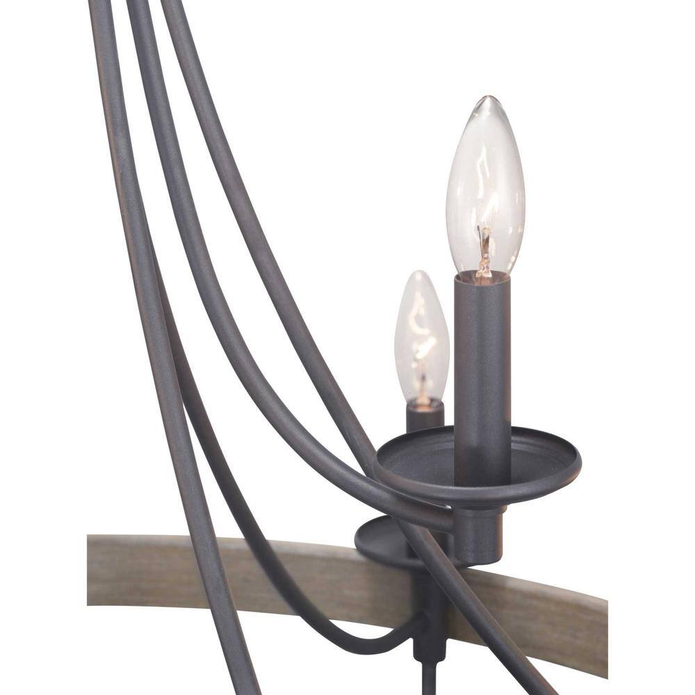 Progress Lighting Gulliver Collection 35-1/4 in. 9-Light Graphite Coastal Chandelier with Weathered Gray Wood Accents for Dining Rooms