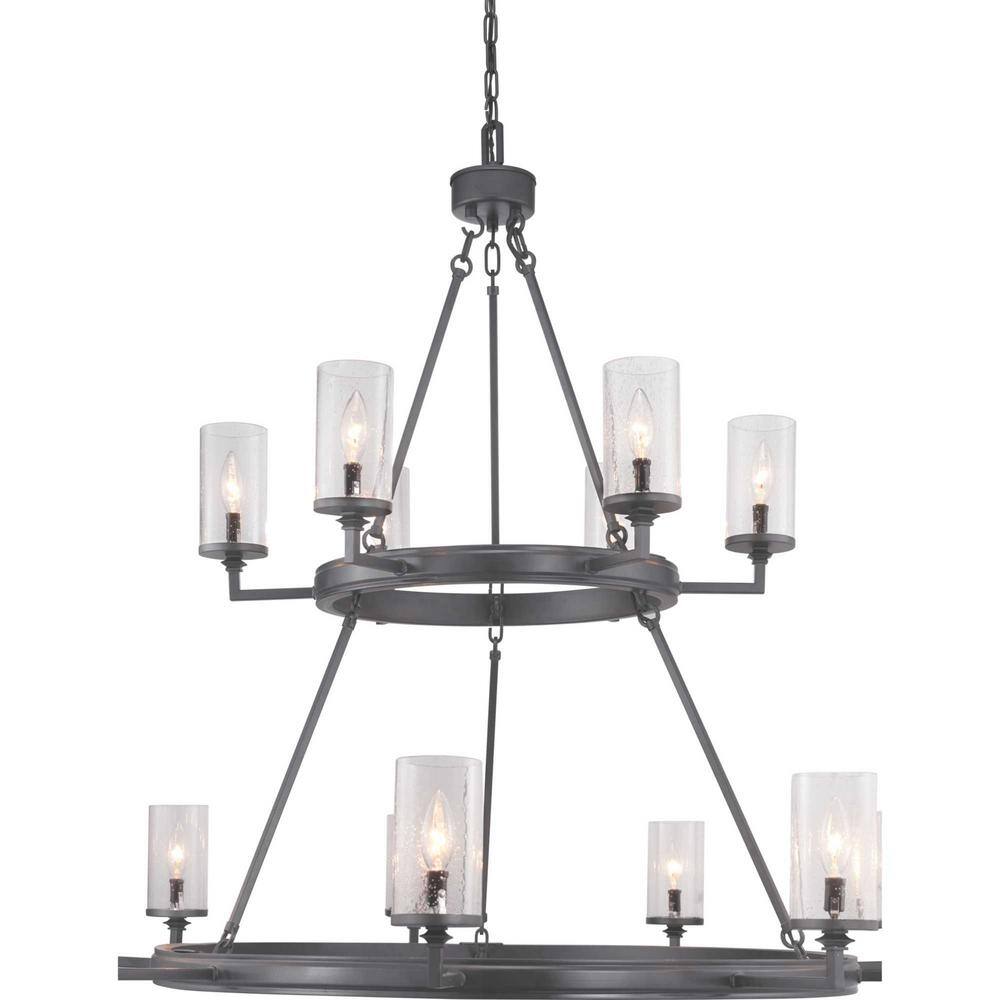 Progress Lighting Gresham Collection 15-Light Graphite Clear Seeded Glass Farmhouse Chandelier Light