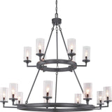 Progress Lighting Gresham Collection 15-Light Graphite Clear Seeded Glass Farmhouse Chandelier Light