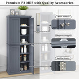 Adrinfly 30 in. W x 14 in. D x 72.4 in. H in Gray MDF Ready to Assemble Kitchen Cabinet Pantry with 4-Doors & Adjustable Shelves