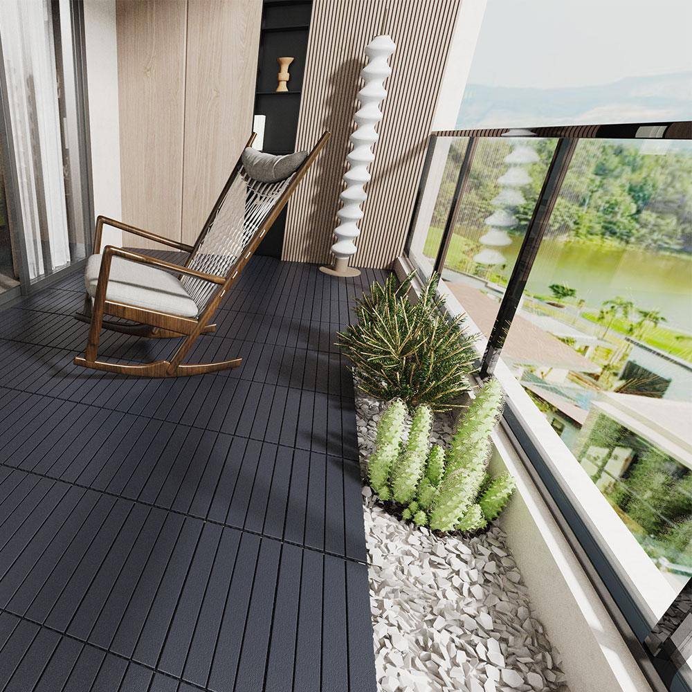 Afoxsos 24 in. x 12 in. Polypropylene Material DIY Module Deck Tile in Dark Gray, Quick and Easy to installation (24 per Case)