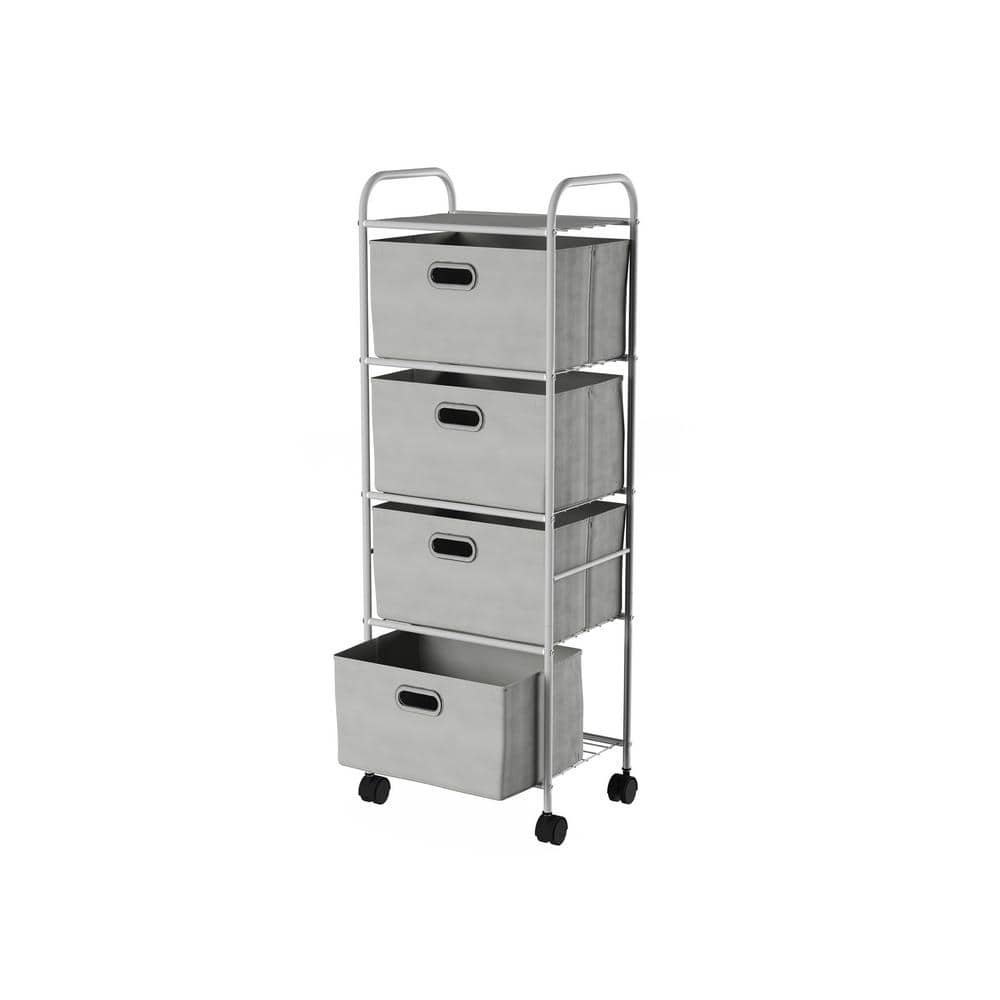 Lavish Home 12 in. W x 45 in. H 4-Drawer Rolling Metal Storage Organizer with Fabric Bins