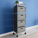 Lavish Home 12 in. W x 45 in. H 4-Drawer Rolling Metal Storage Organizer with Fabric Bins