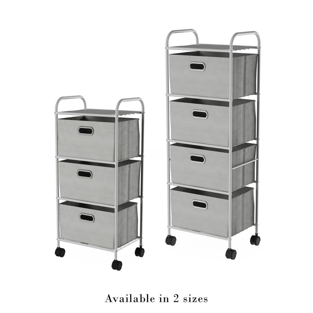 Lavish Home 12 in. W x 45 in. H 4-Drawer Rolling Metal Storage Organizer with Fabric Bins