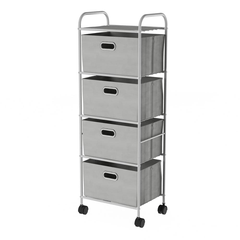 Lavish Home 12 in. W x 45 in. H 4-Drawer Rolling Metal Storage Organizer with Fabric Bins
