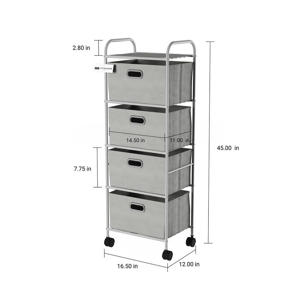 Lavish Home 12 in. W x 45 in. H 4-Drawer Rolling Metal Storage Organizer with Fabric Bins