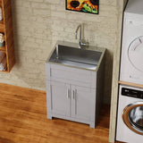 ANGELES HOME 24 in. Gray MDF Drop-in Stainless Steel Laundry Sink with Cabinet