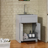ANGELES HOME 24 in. Gray MDF Drop-in Stainless Steel Laundry Sink with Cabinet