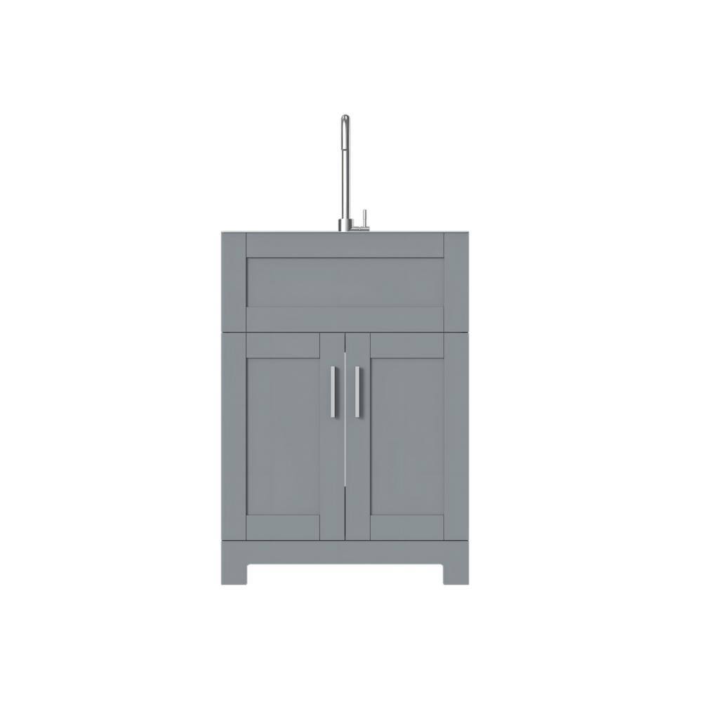 ANGELES HOME 24 in. Gray MDF Drop-in Stainless Steel Laundry Sink with Cabinet