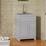 ANGELES HOME 24 in. Gray MDF Drop-in Stainless Steel Laundry Sink with Cabinet