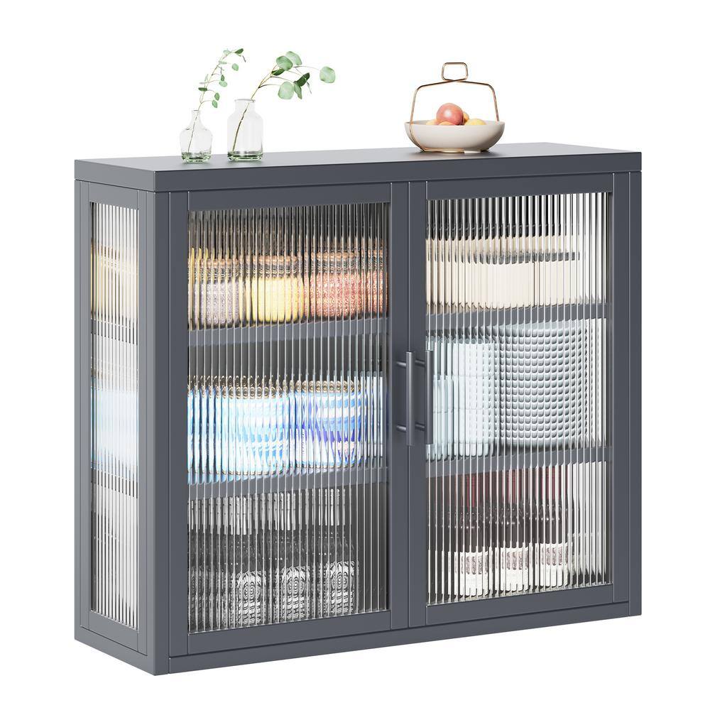 Aoibox Retro Style 9.10-in W x 27.60-in D x 23.60-in H in Gray Metal Assemble Upper Kitchen Cabinet with Detachable Shelves