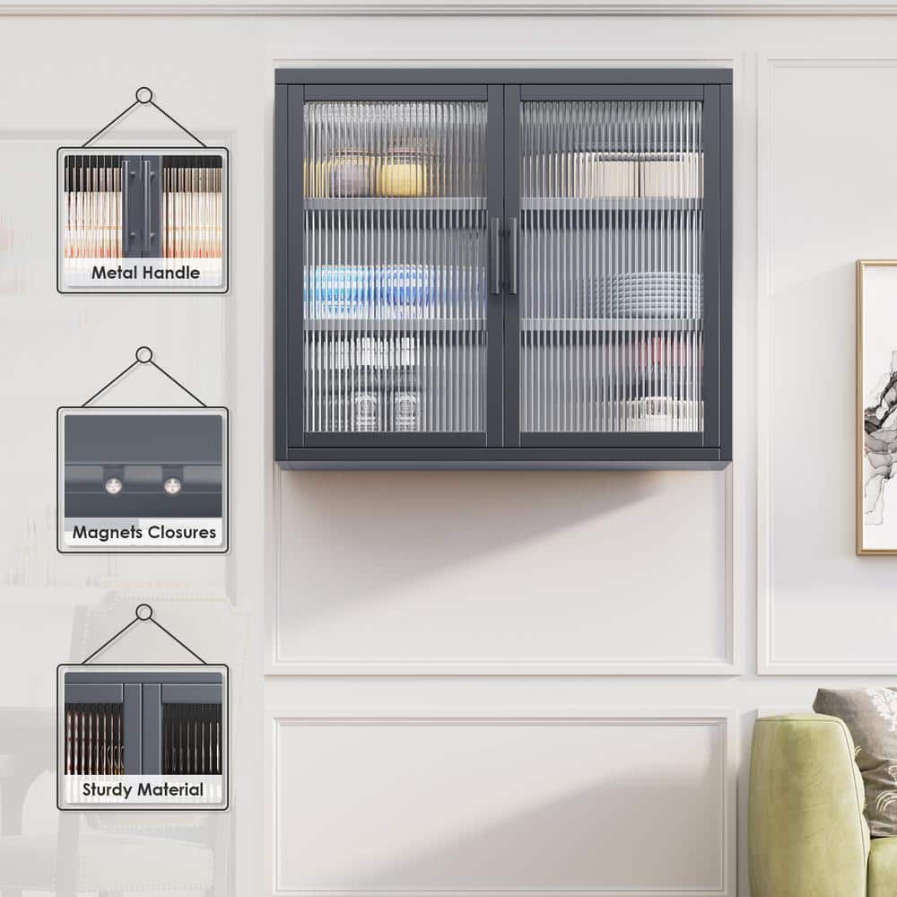 Aoibox Retro Style 9.10-in W x 27.60-in D x 23.60-in H in Gray Metal Assemble Upper Kitchen Cabinet with Detachable Shelves