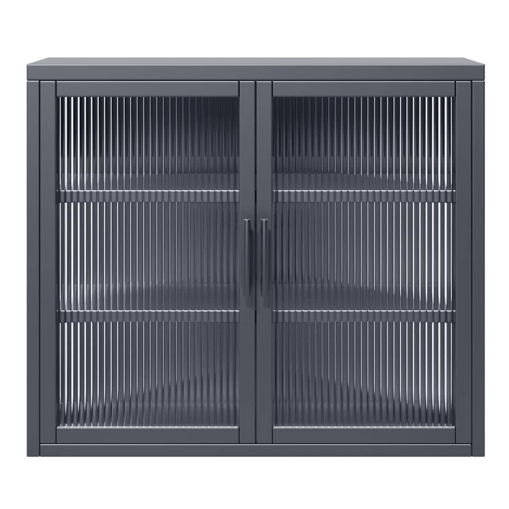 Aoibox Retro Style 9.10-in W x 27.60-in D x 23.60-in H in Gray Metal Assemble Upper Kitchen Cabinet with Detachable Shelves