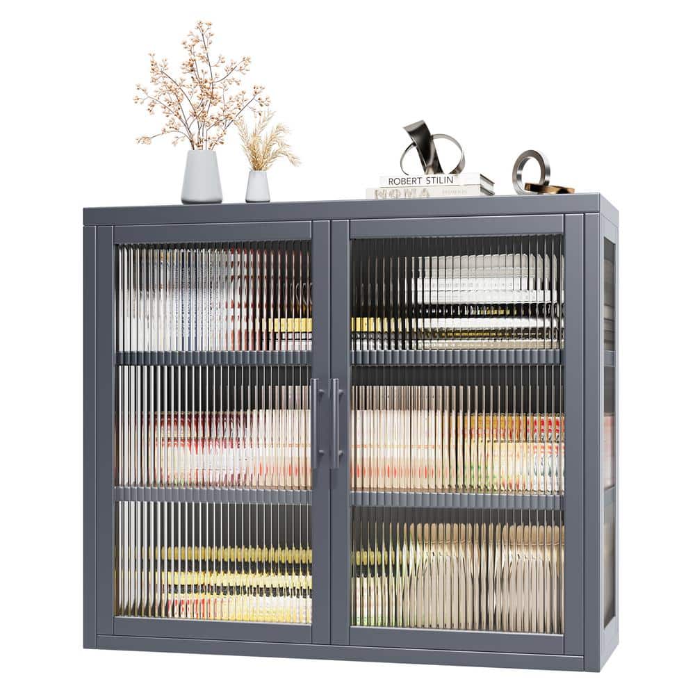 Aoibox Retro Style 9.10-in W x 27.60-in D x 23.60-in H in Gray Metal Assemble Upper Kitchen Cabinet with Detachable Shelves
