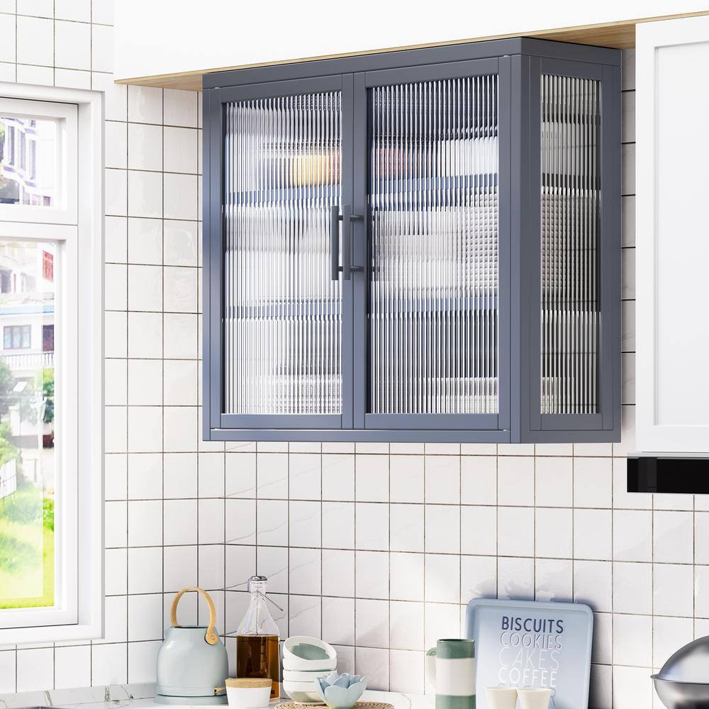 Aoibox Retro Style 9.10-in W x 27.60-in D x 23.60-in H in Gray Metal Assemble Upper Kitchen Cabinet with Detachable Shelves