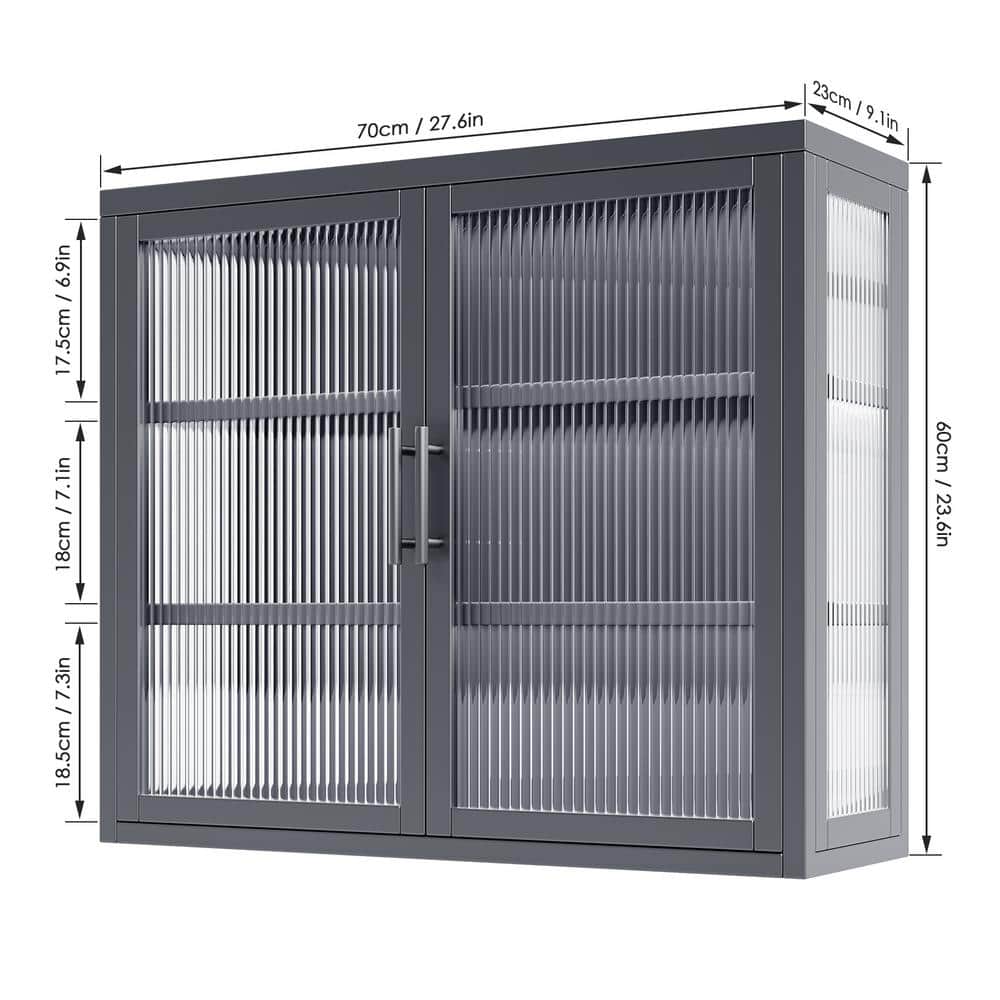 Aoibox Retro Style 9.10-in W x 27.60-in D x 23.60-in H in Gray Metal Assemble Upper Kitchen Cabinet with Detachable Shelves