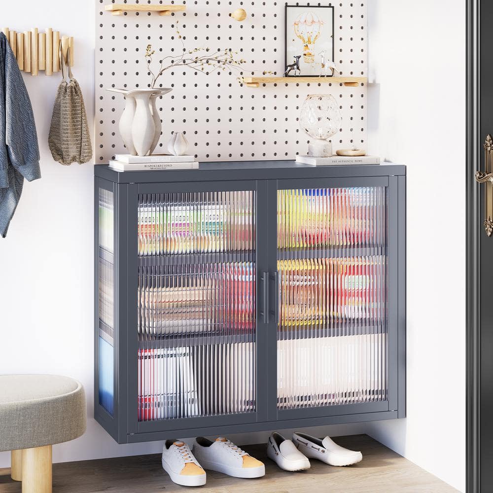 Aoibox Retro Style 9.10-in W x 27.60-in D x 23.60-in H in Gray Metal Assemble Upper Kitchen Cabinet with Detachable Shelves