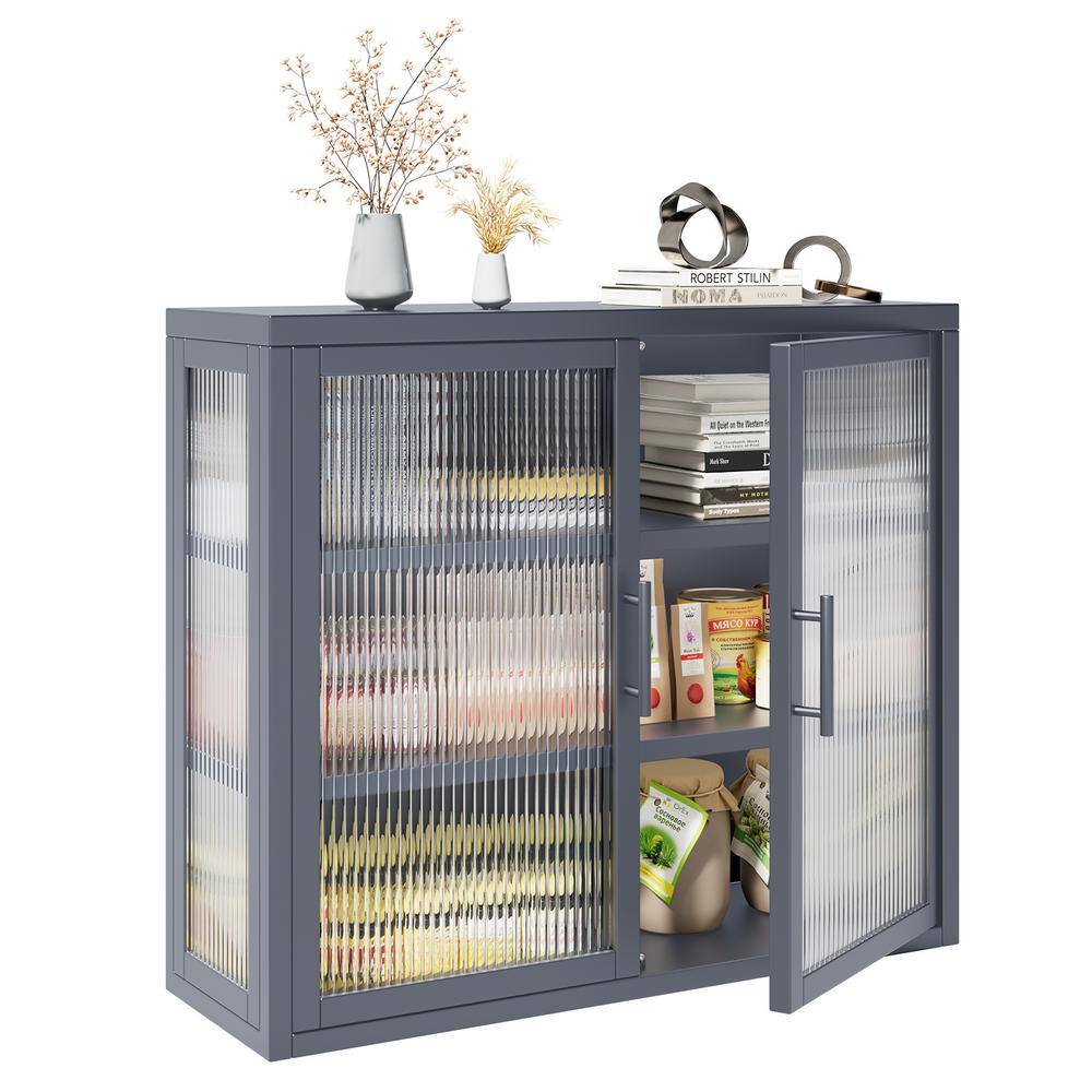 Aoibox Retro Style 9.10-in W x 27.60-in D x 23.60-in H in Gray Metal Assemble Upper Kitchen Cabinet with Detachable Shelves