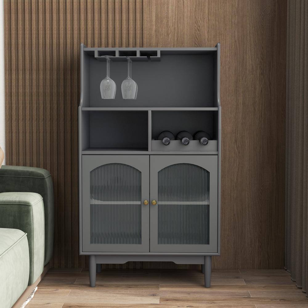 Living Room 27.56 in. W x 15.75 in. D x 50.39 in. H in Grey Assemble Upper Diagonal Kitchen Cabinet with Wine Glass Rack