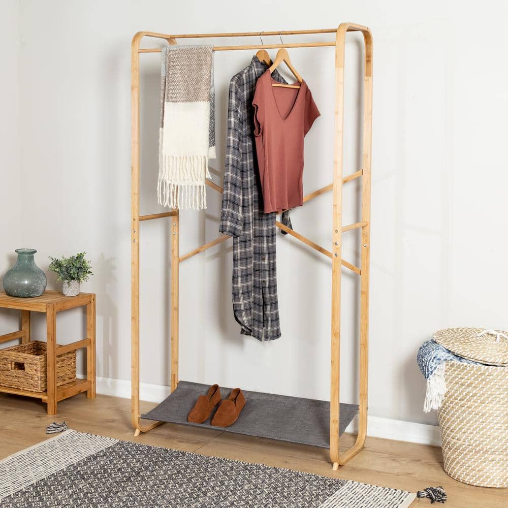 Honey-Can-Do Gray Bamboo Clothes Rack 36 in. W x 65.94 in. H