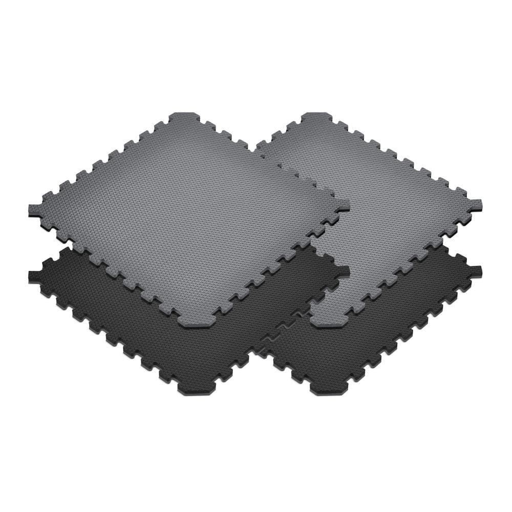 Norsk Gray/Black 24 in. x 24 in. EVA Foam Truly Reversible Interlocking Tile (54-Tile)