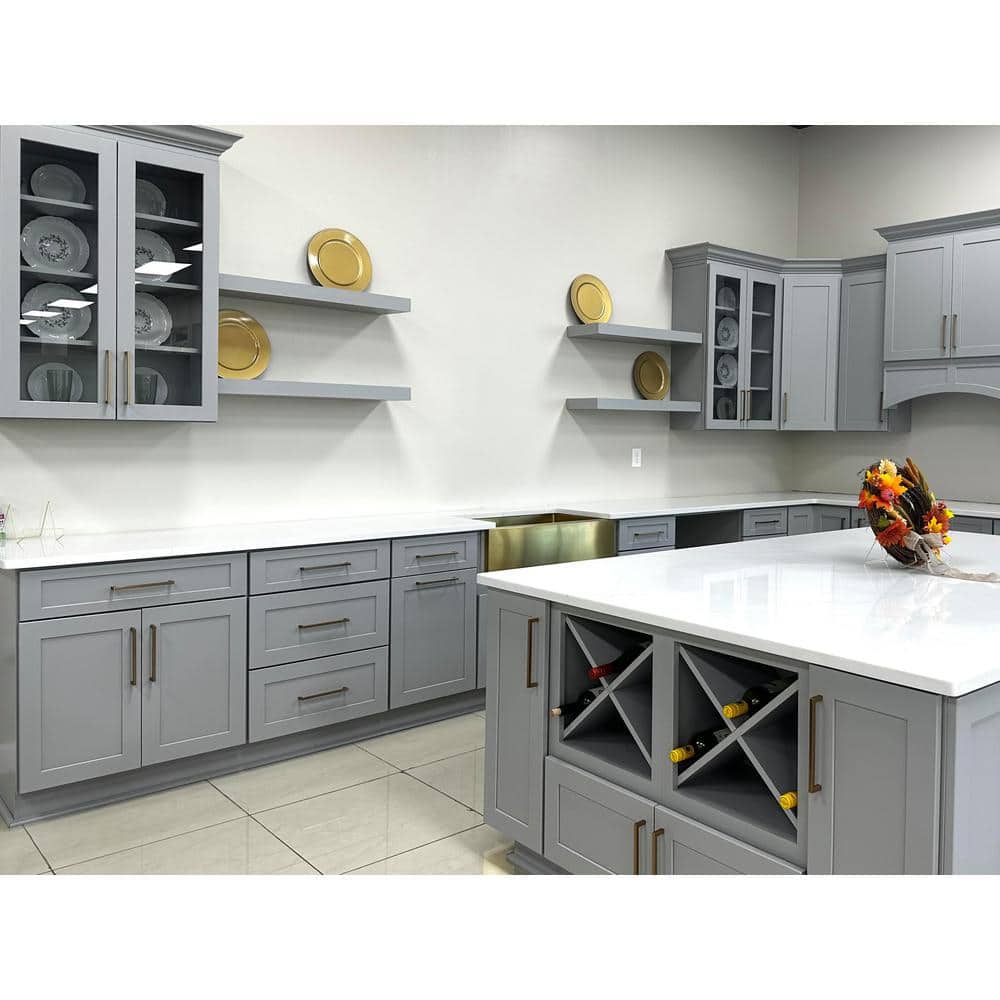 Bremen Cabinetry Bremen 42 in. W x 24 in. D x 34.5 in. H Gray Plywood Assembled Blind Corner Base Kitchen Cabinet with Soft Close