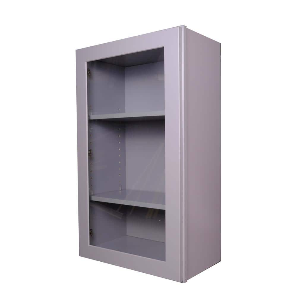 Bremen Cabinetry Bremen 21 in. W x 12 in. D x 30 in. H Gray Plywood Assembled Wall Glass-Door Kitchen Cabinet with Soft-Close