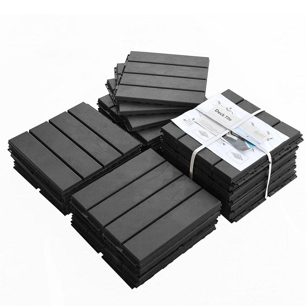 cadeninc 12 in. x 12 in. Dark Gray Square Composite Decking Tiles for Balcony Porch Backyard (Pack of 36)