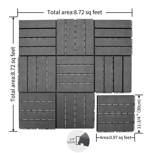 cadeninc 12 in. x 12 in. Dark Gray Square Composite Decking Tiles for Balcony Porch Backyard (Pack of 36)