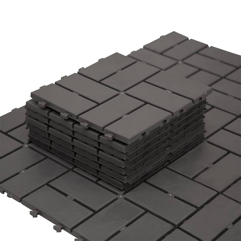 cadeninc 12 in. x 12 in. Gray Square 4 Slat Plastic Outdoor Flooring Tiles (Set of 44 Tiles)