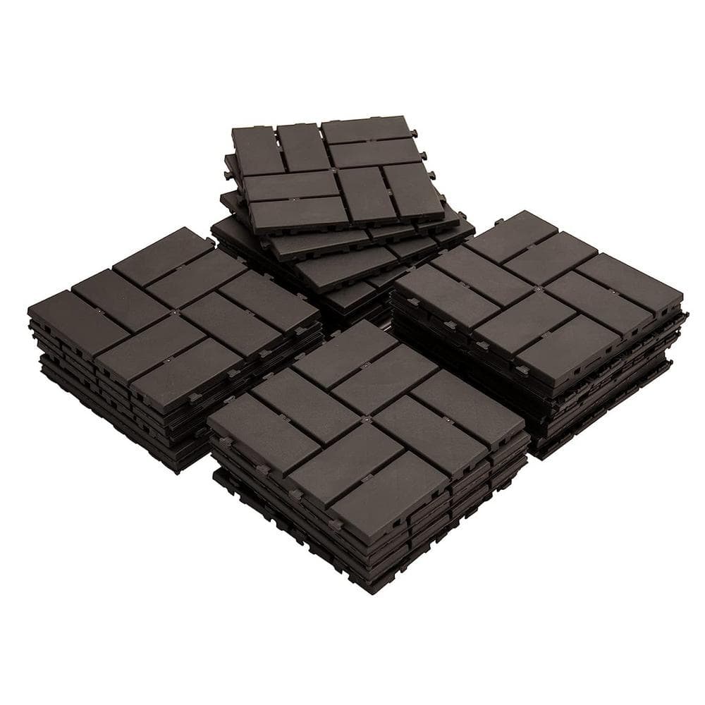 cadeninc 12 in. x 12 in. Gray Square 4 Slat Plastic Outdoor Flooring Tiles (Set of 44 Tiles)