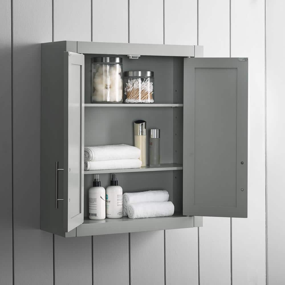 CROSLEY FURNITURE Savannah 22 in. x 26 in. x 8 in. Surface-Mount Medicine Cabinet in Gray