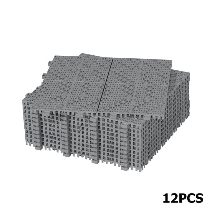 YOFE 1 ft. x 1 ft. All-Weather Outdoor Plastic Composite Interlocking Deck Tiles in Gray, Garage Floor Tiles(12 per Case)