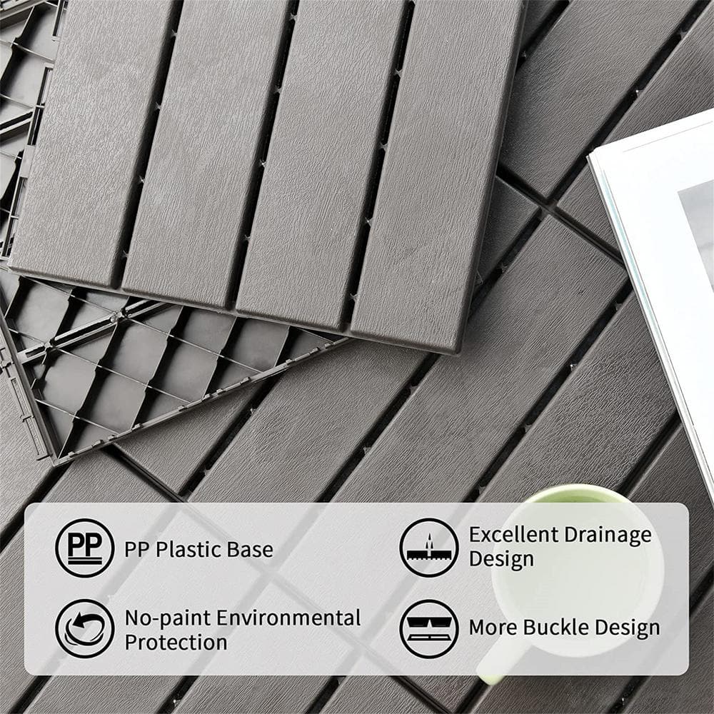 1 ft. W x 1 ft. L Square Plastic Patio Interlocking Deck Tile in Gray All Weather for Balcony (Pack of 27)