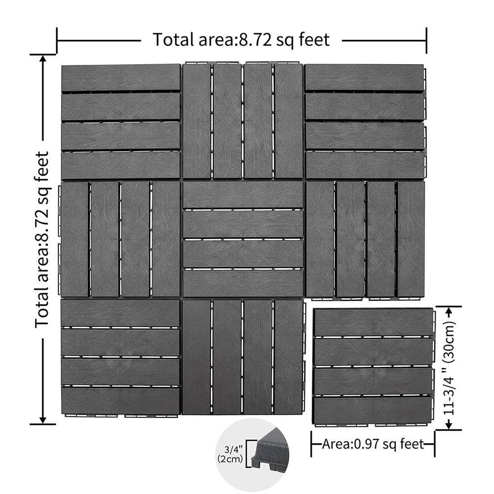 1 ft. W x 1 ft. L Square Plastic Patio Interlocking Deck Tile in Gray All Weather for Balcony (Pack of 27)