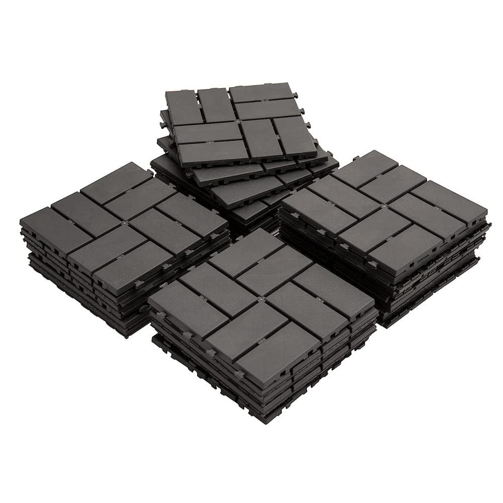 1 in. x 1 in. Square Plastic Deck Tile in Gray, Waterproof, All Weather Use (9 Per Case)