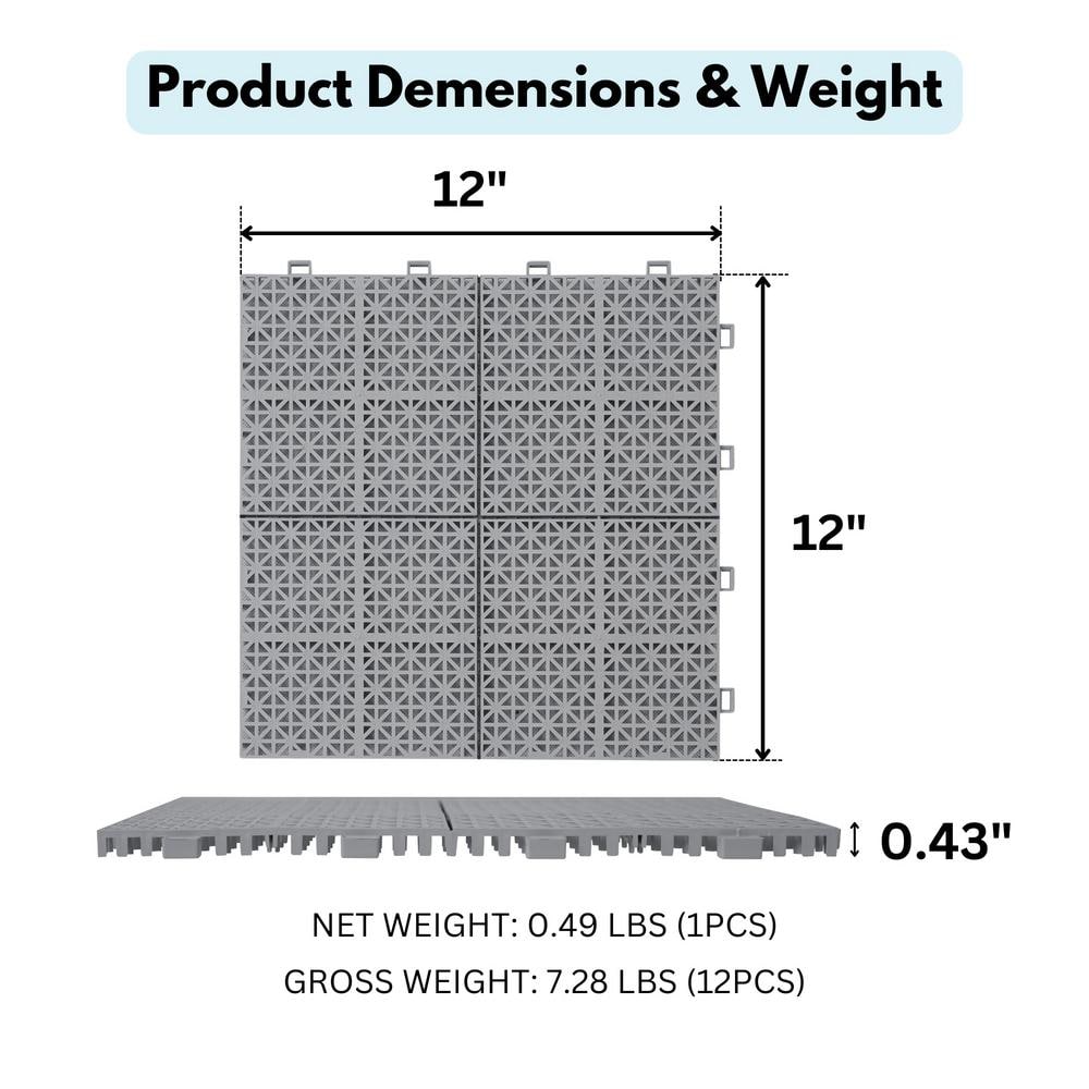 1 ft. x 1 ft. Waterproof Interlocking Deck Tiles All Weather Anti-Slip in Gray (12-Pieces)