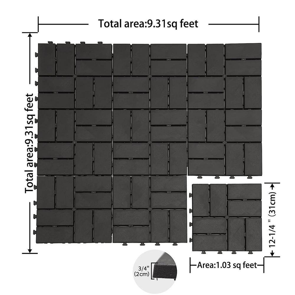 12 in. x 12 in. Square Patio Interlocking Deck Tiles, for Balcony Porch Backyard, (Gray, Pack of 9)
