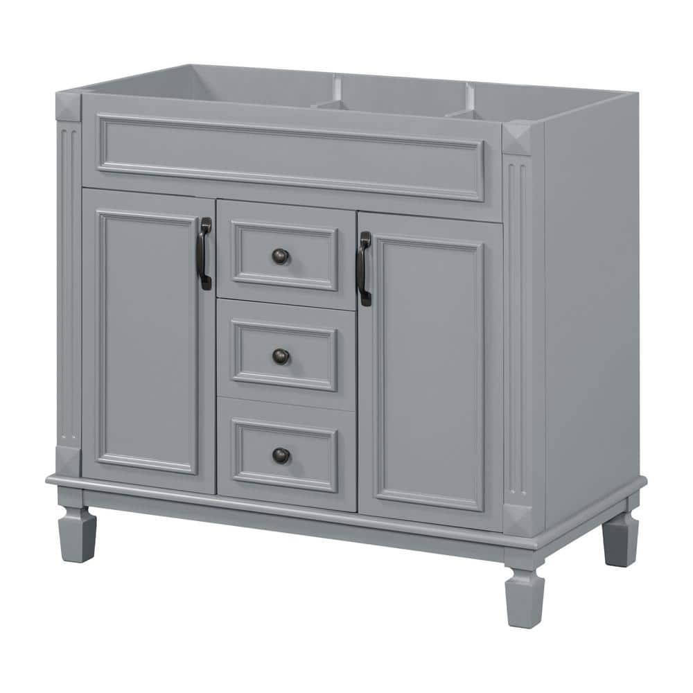 FUNKOL 35.9 x 17.9 x 34 In. Gray Vertical Bathroom Cabinet with 2 Drawers and 2 Soft Close Doors, Top Sink Not Included