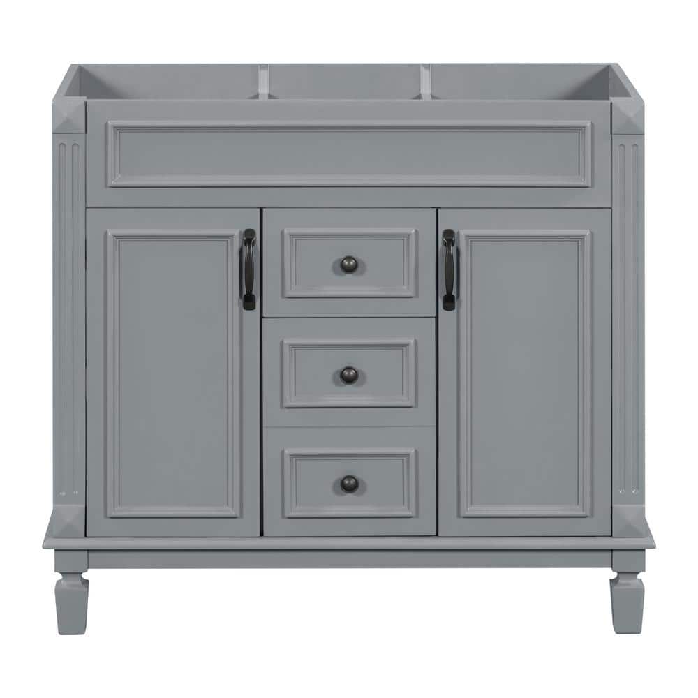 FUNKOL 35.9 x 17.9 x 34 In. Gray Vertical Bathroom Cabinet with 2 Drawers and 2 Soft Close Doors, Top Sink Not Included