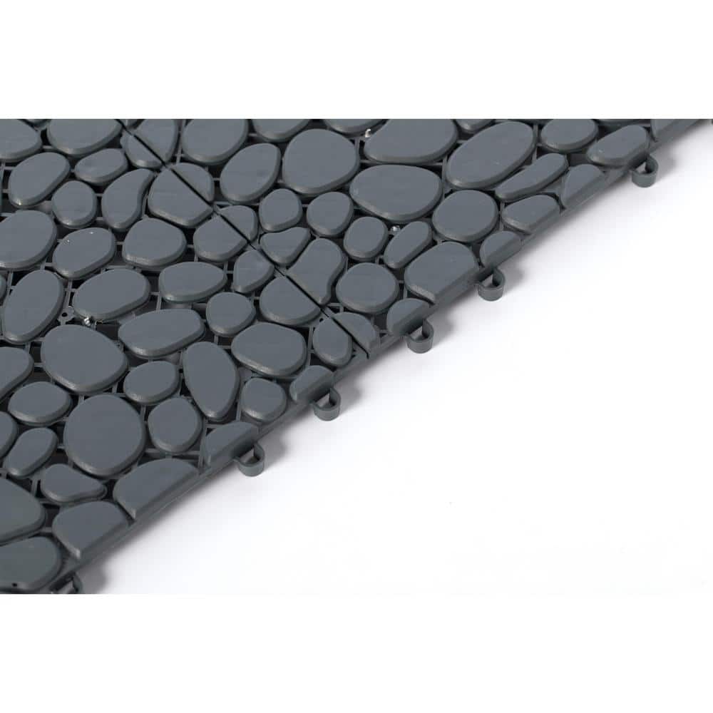 Gardenised Plastic Interlocking Cobbled Stone Look Garden Pathway Tiles, Decorative Floor Grass Pavers Anti- Slip Mat (5-Pack)